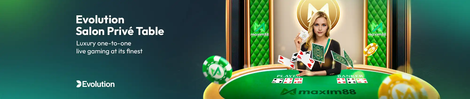 Elegant live casino hostess at a roulette table with glowing lights and a luxury atmosphere representing the high class gaming experience at PADU88 Malaysia