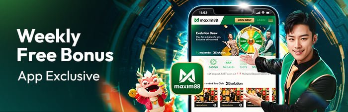 Maxim88 app exclusive weekly bonus promotion banner