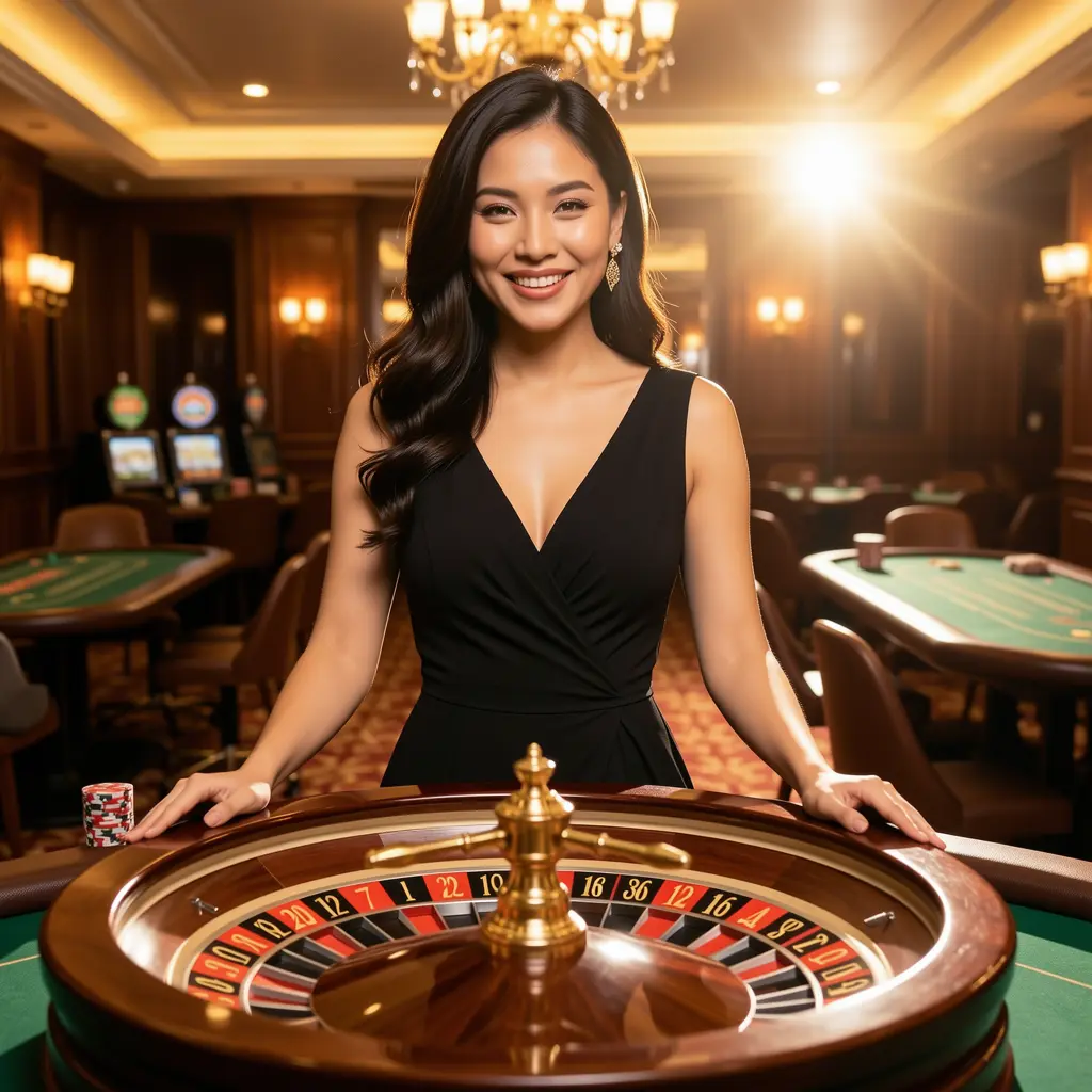 Futuristic roulette wheel with glowing lights and spinning chips showcasing the high tech casino gameplay available at PADU88 in Malaysia